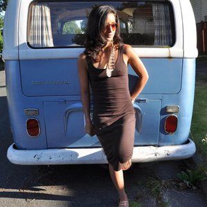 Downtown Betty Soft Goods stretch cotton/Lycra dress in denim blue Size S